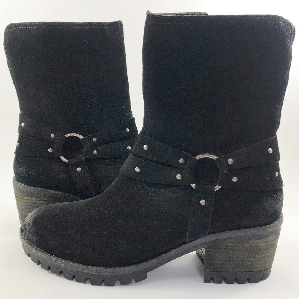 EUC VINTAGE FOUNDRY Sienna Black Suede Lug Sole Ankle Harness Western Boot 11